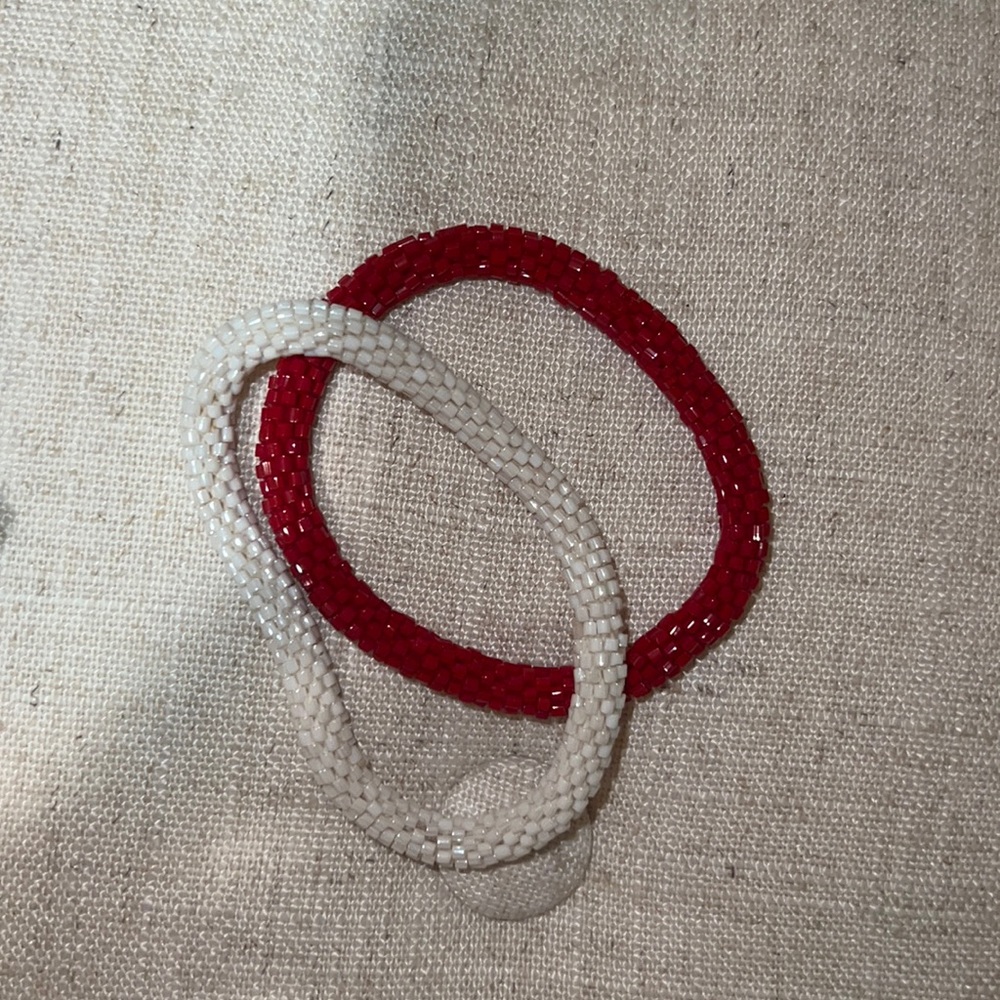 Red and white beaded bracelets